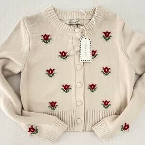 Luna X Sol NEW Red Tulips Cottage Core Sweater, Med